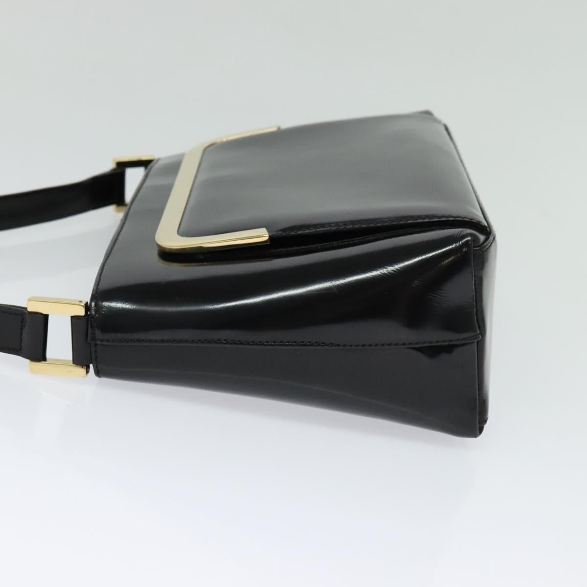 GUCCI Shoulder Bag Enamel Black Gold Auth bs27509
