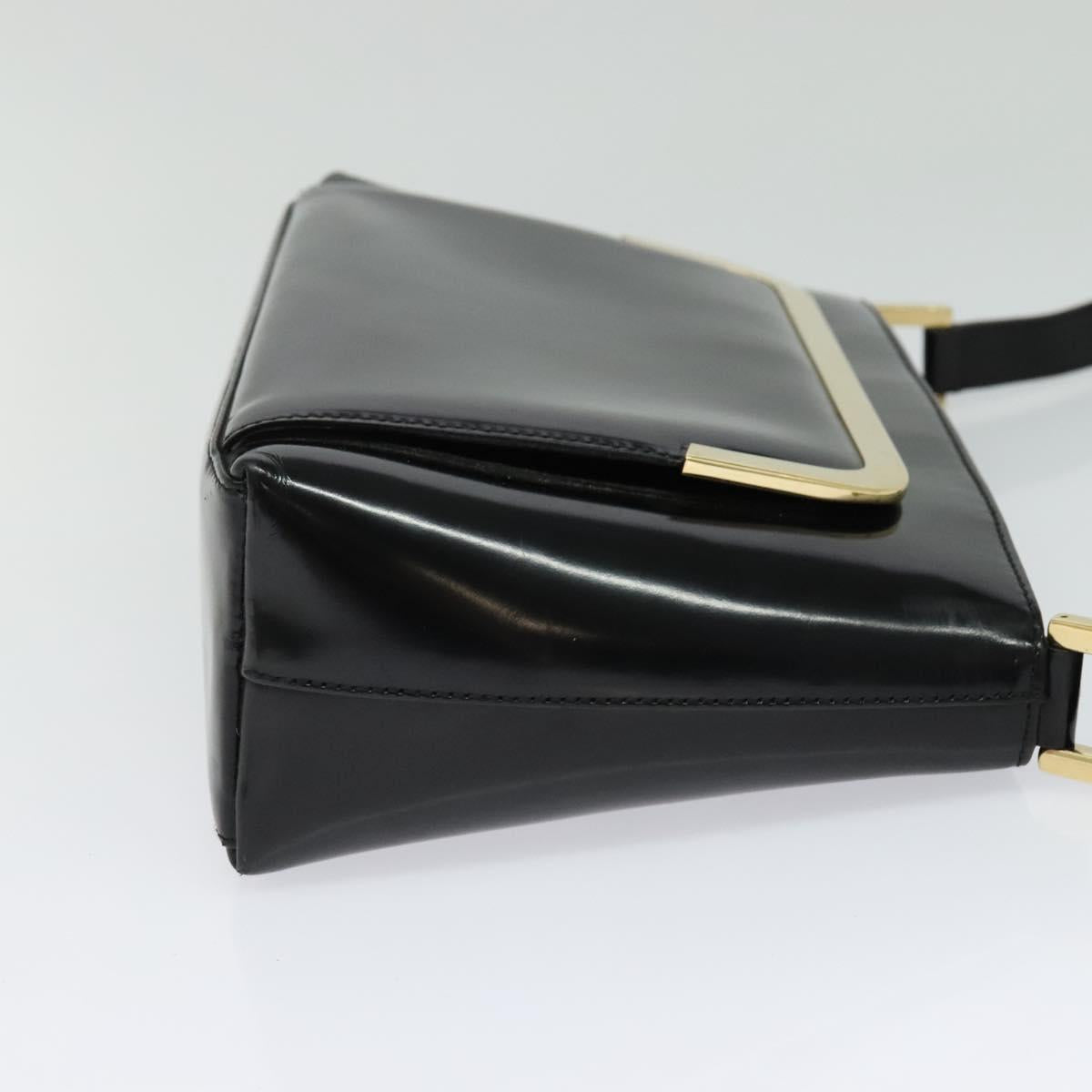 GUCCI Shoulder Bag Enamel Black Gold Auth bs27509