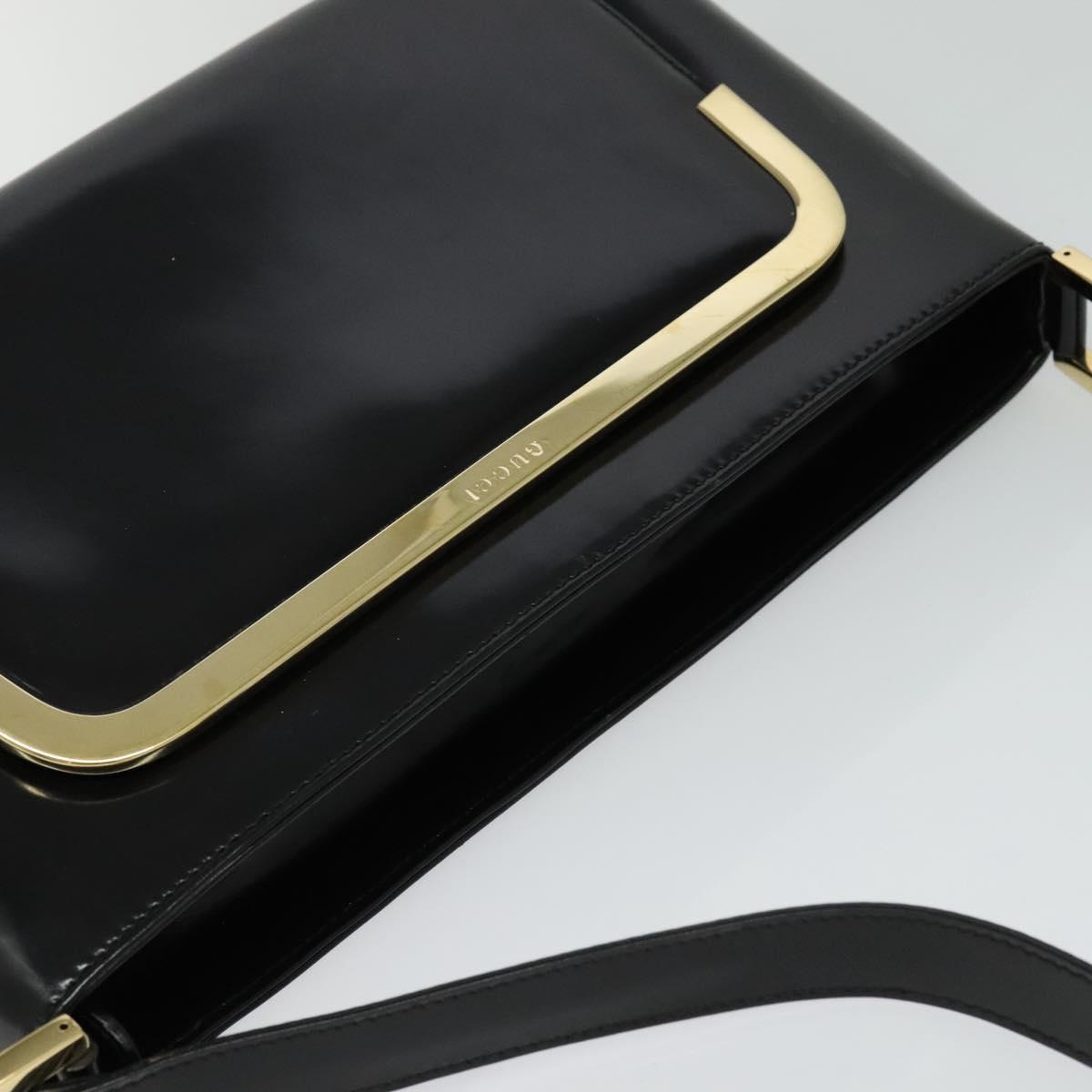 GUCCI Shoulder Bag Enamel Black Gold Auth bs27509