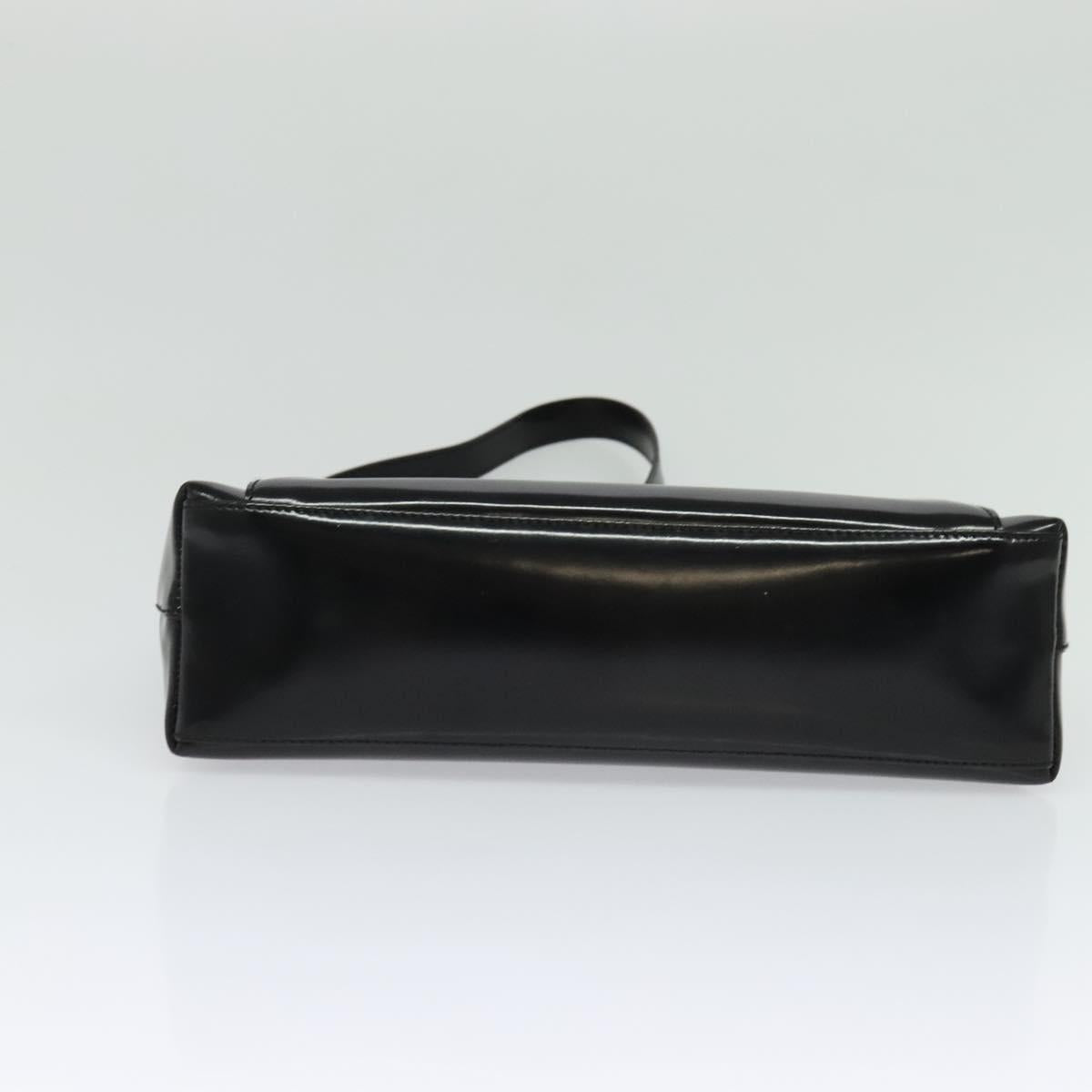 GUCCI Shoulder Bag Enamel Black Gold Auth bs27509