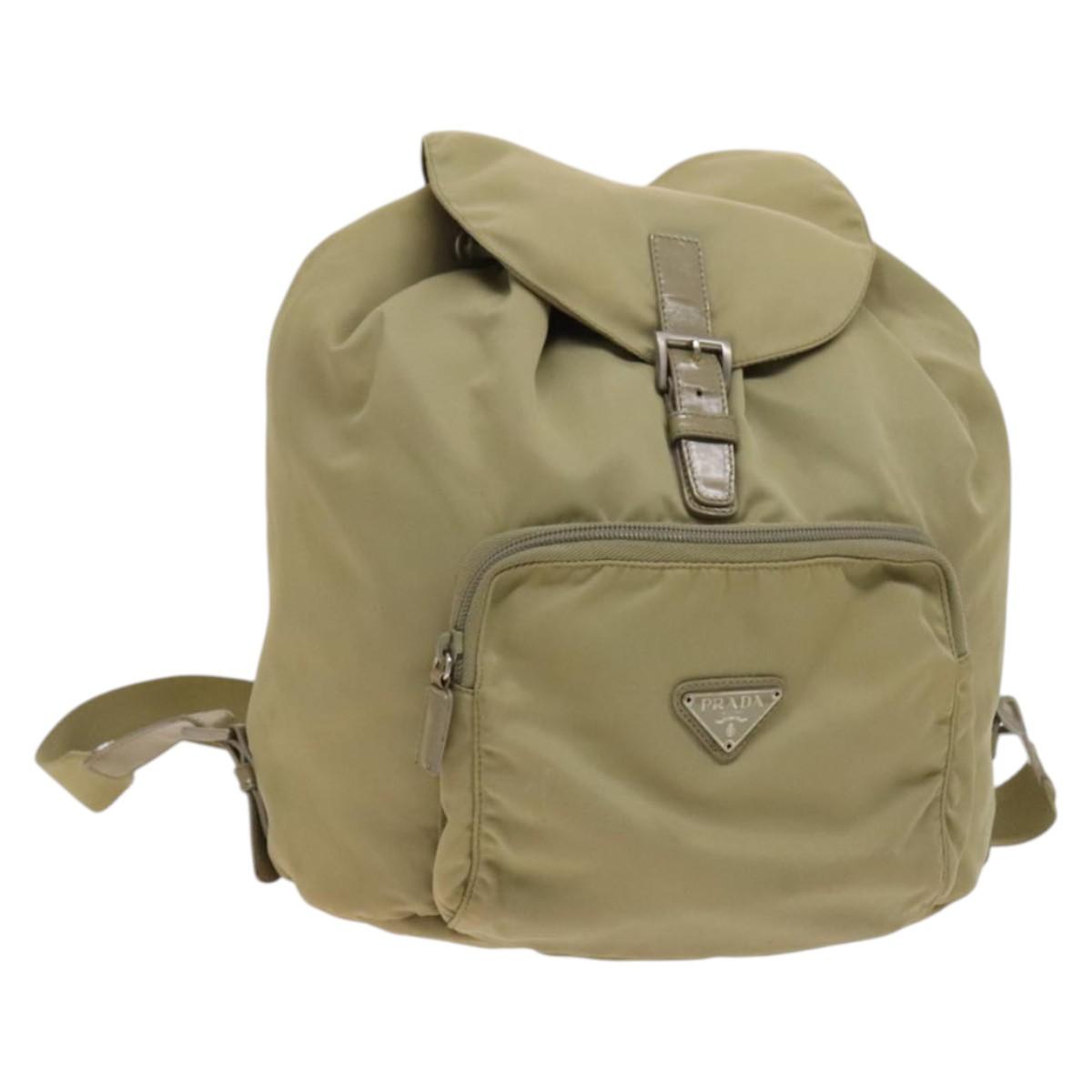 PRADA Backpack Nylon Khaki Silver Auth bs27513