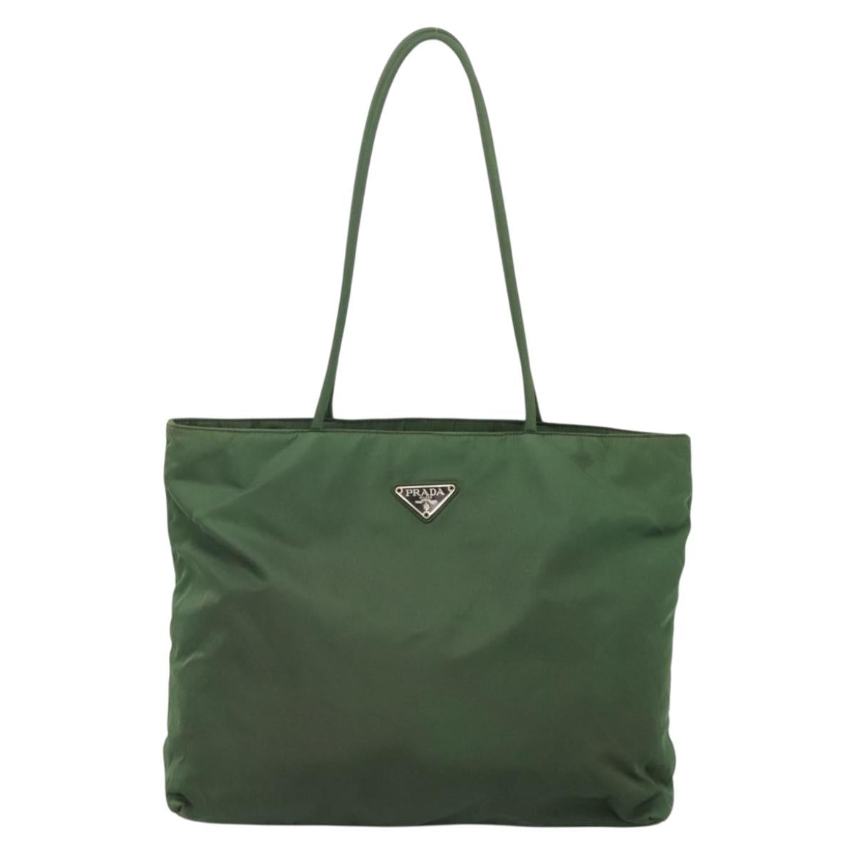 PRADA Tote Bag Nylon Green Silver Auth bs27519