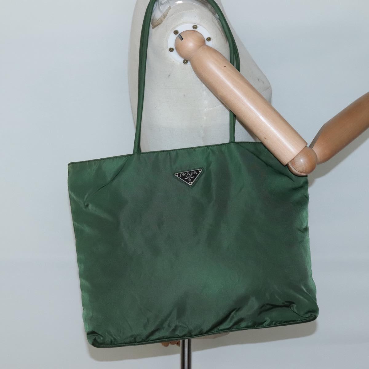 PRADA Tote Bag Nylon Green Silver Auth bs27519