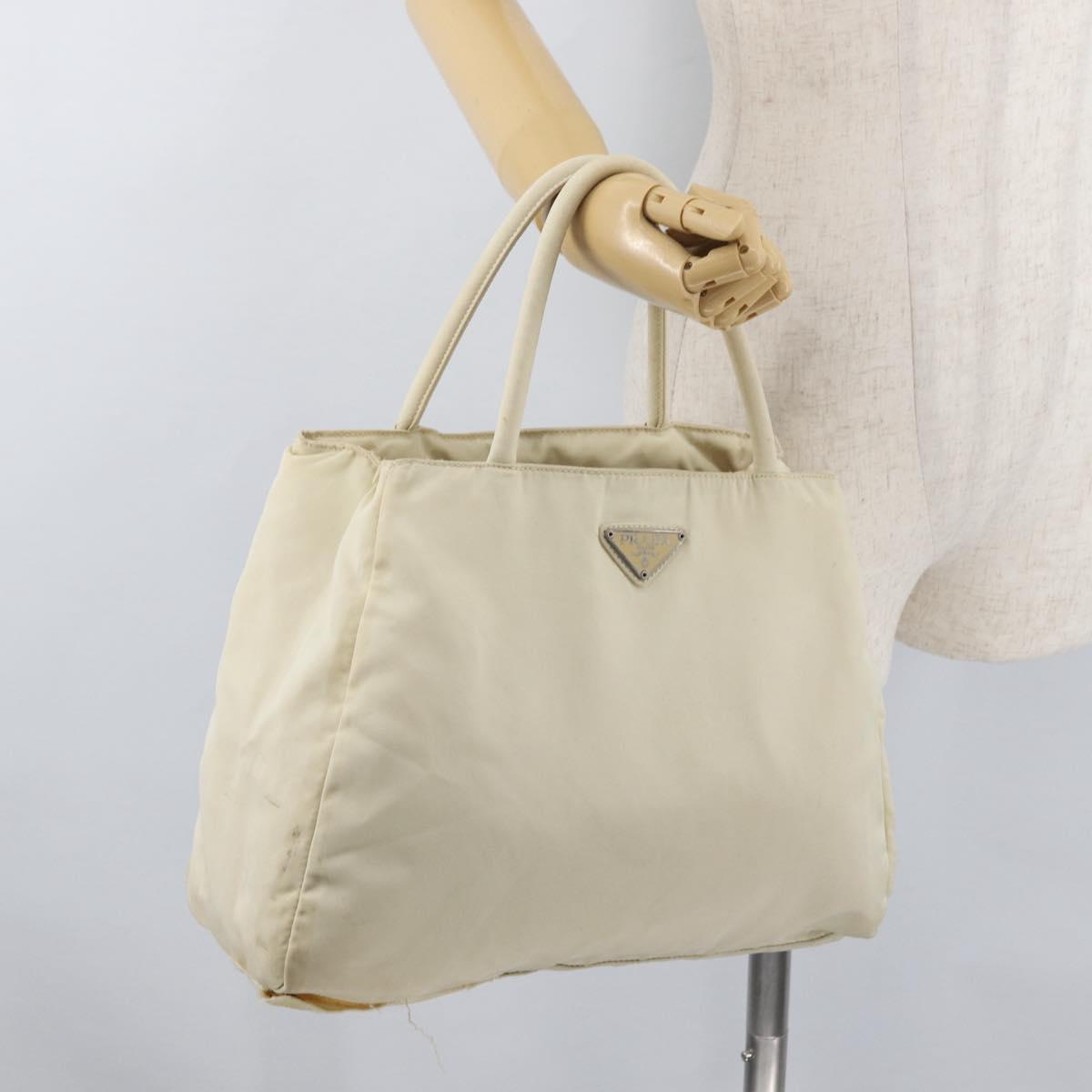 PRADA Hand Bag Nylon White Silver Auth bs27522