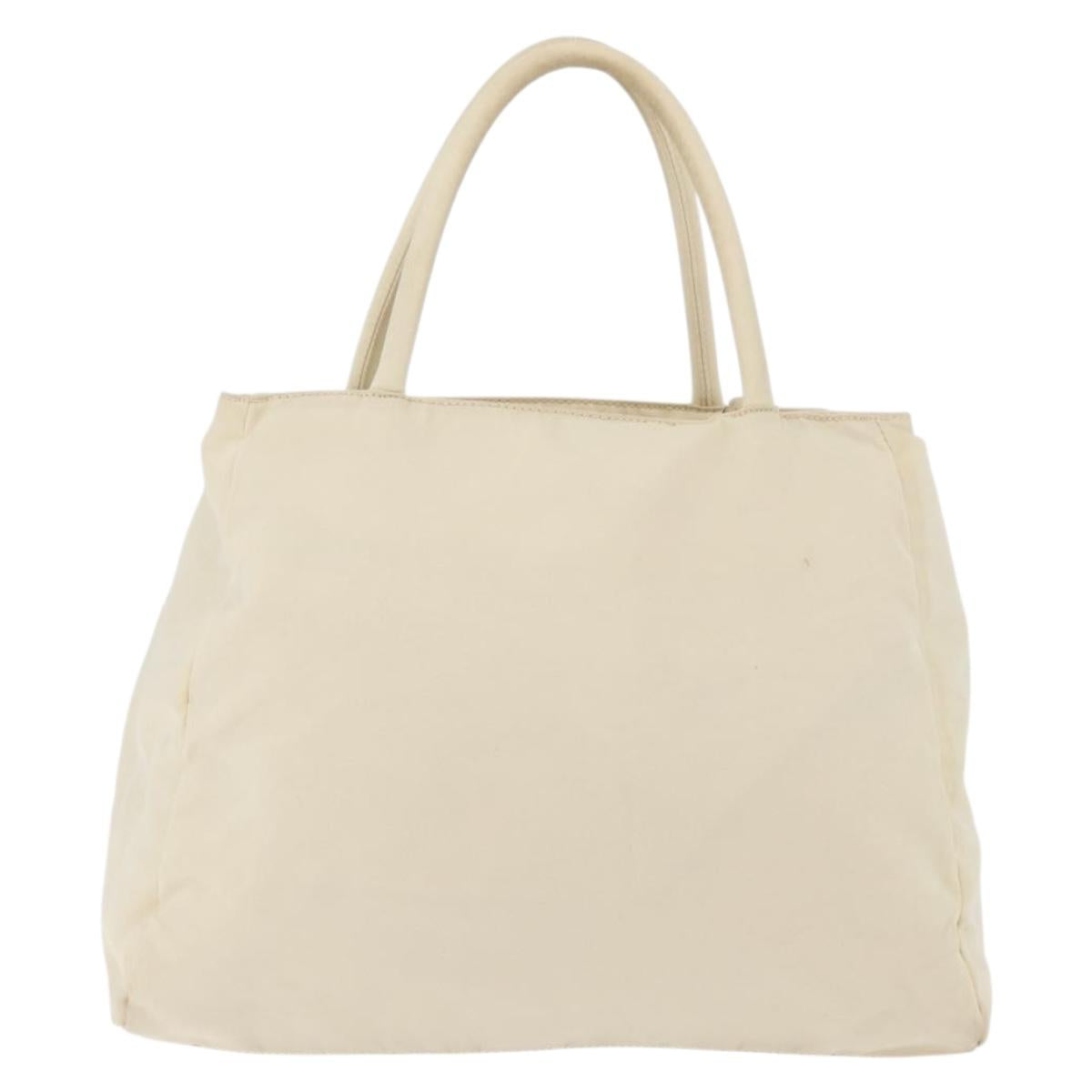 PRADA Hand Bag Nylon White Silver Auth bs27522