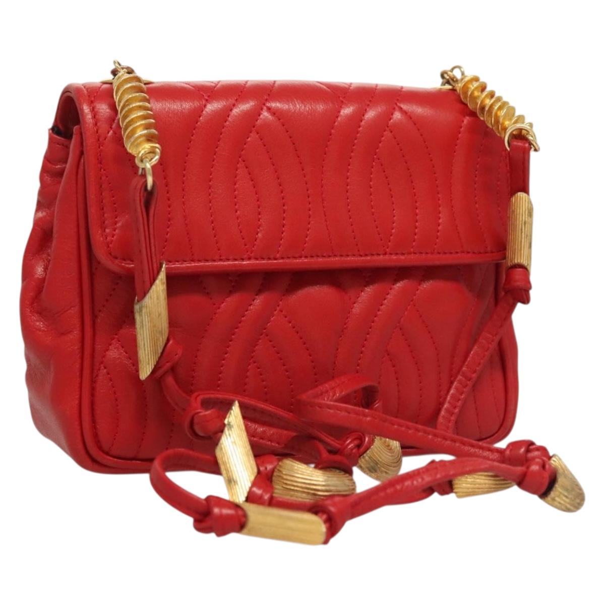 FENDI Shoulder Bag Leather Red Gold Auth bs27536