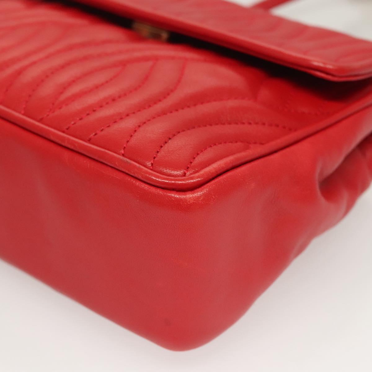 FENDI Shoulder Bag Leather Red Gold Auth bs27536
