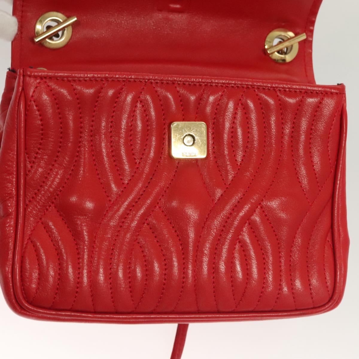 FENDI Shoulder Bag Leather Red Gold Auth bs27536
