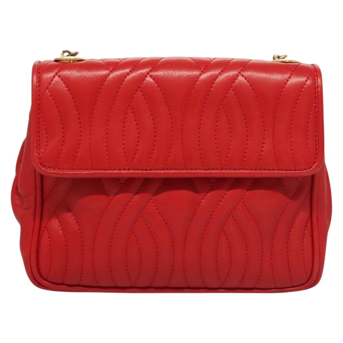 FENDI Shoulder Bag Leather Red Gold Auth bs27536