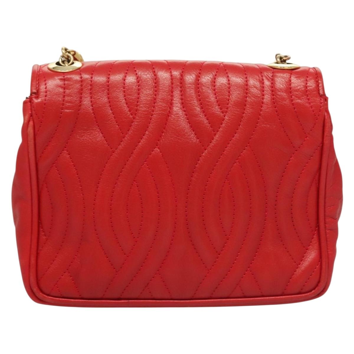 FENDI Shoulder Bag Leather Red Gold Auth bs27536