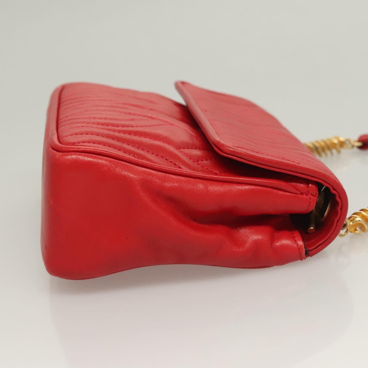 FENDI Shoulder Bag Leather Red Gold Auth bs27536