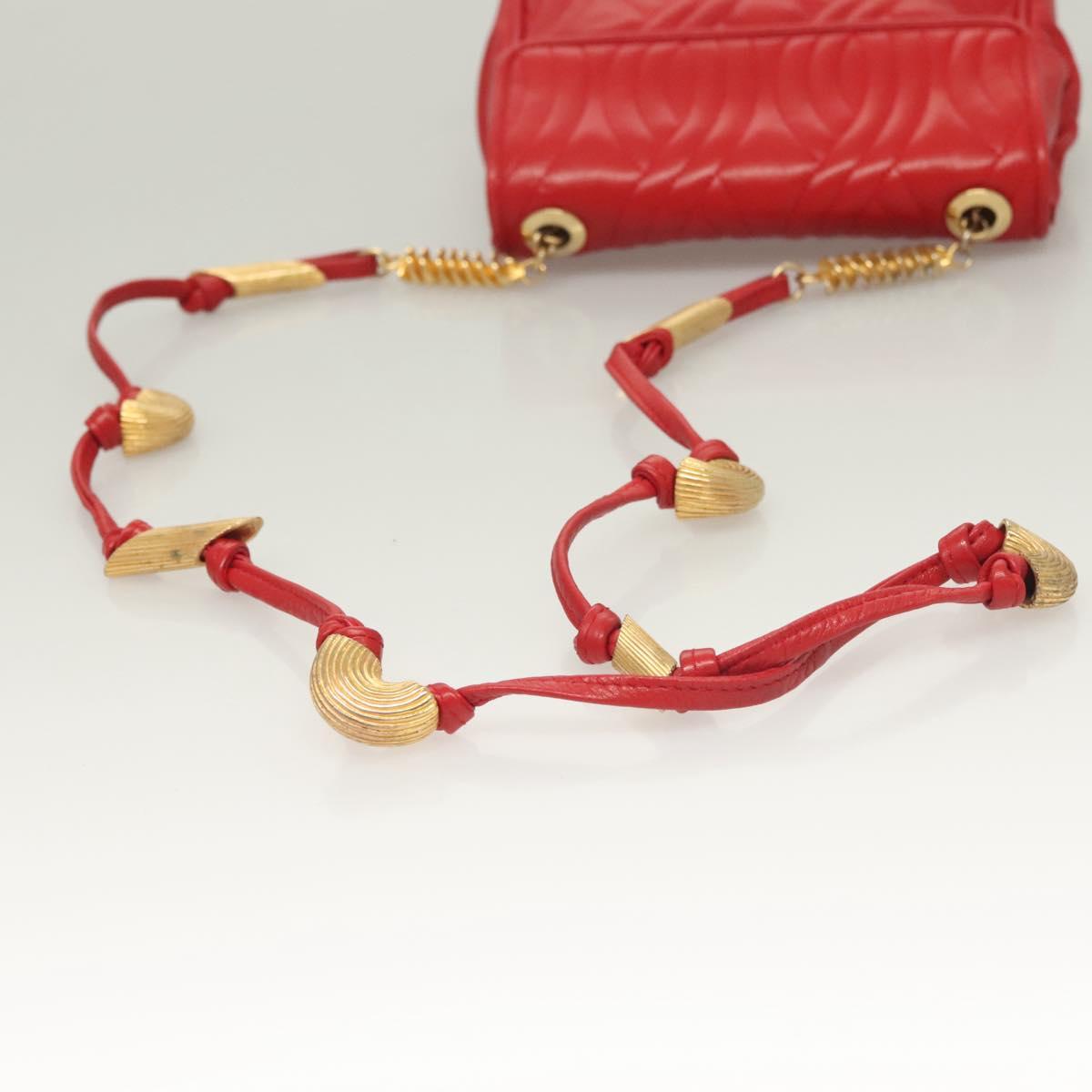 FENDI Shoulder Bag Leather Red Gold Auth bs27536
