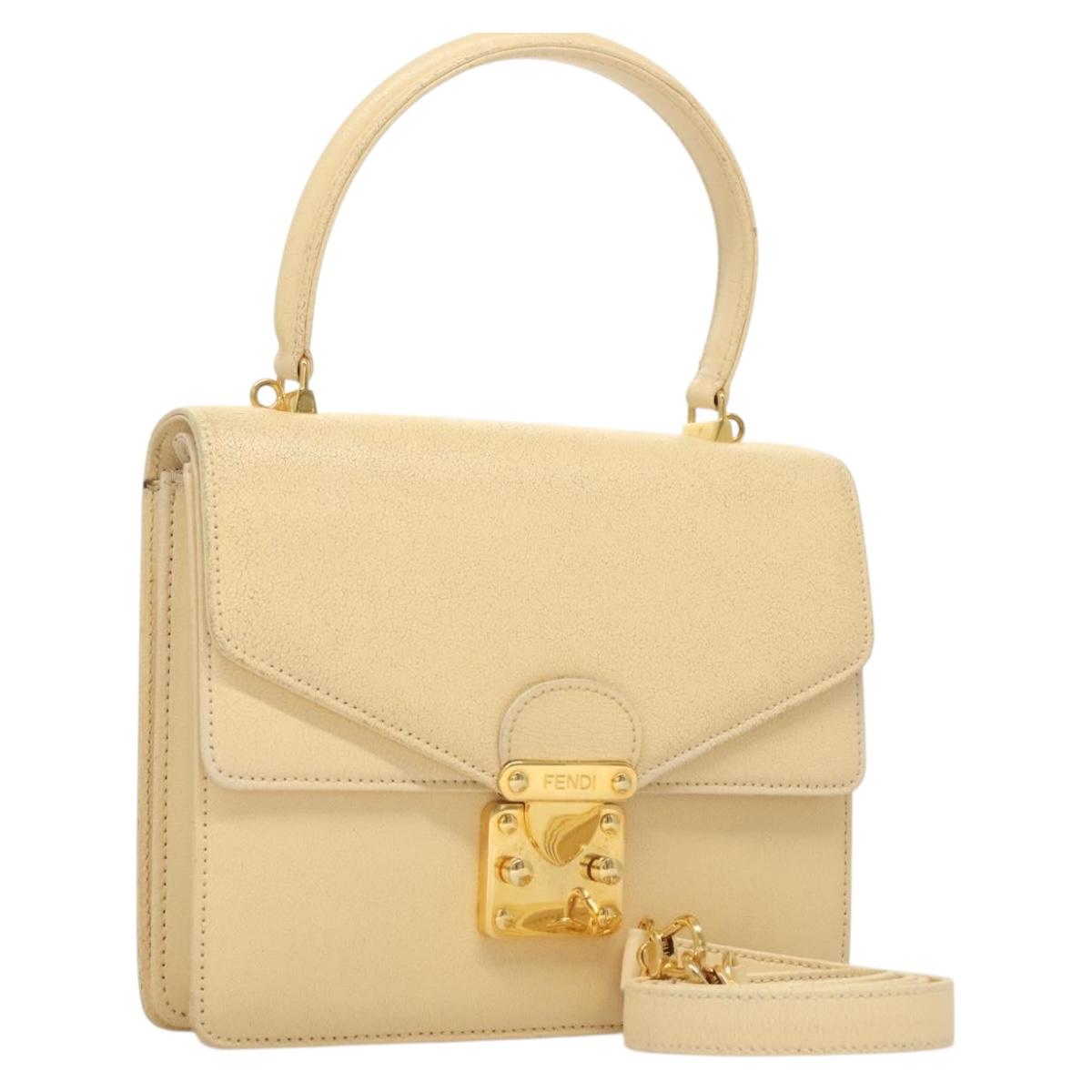 FENDI Zucca Canvas Hand Bag Canvas Leather 2way Beige Gold Auth bs27537