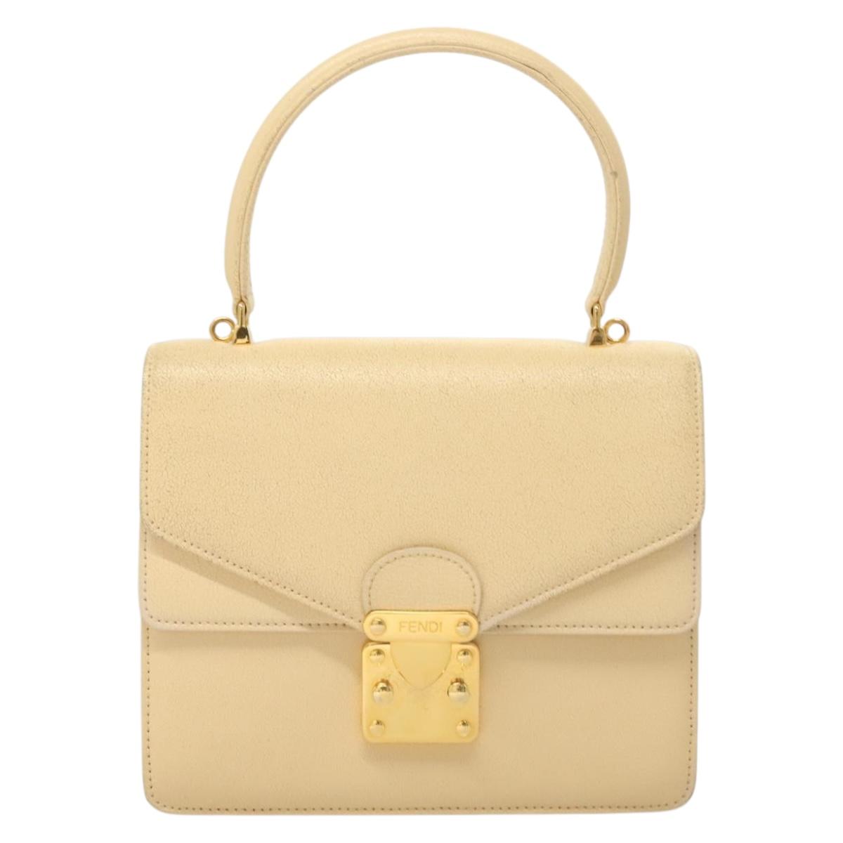 FENDI Zucca Canvas Hand Bag Canvas Leather 2way Beige Gold Auth bs27537