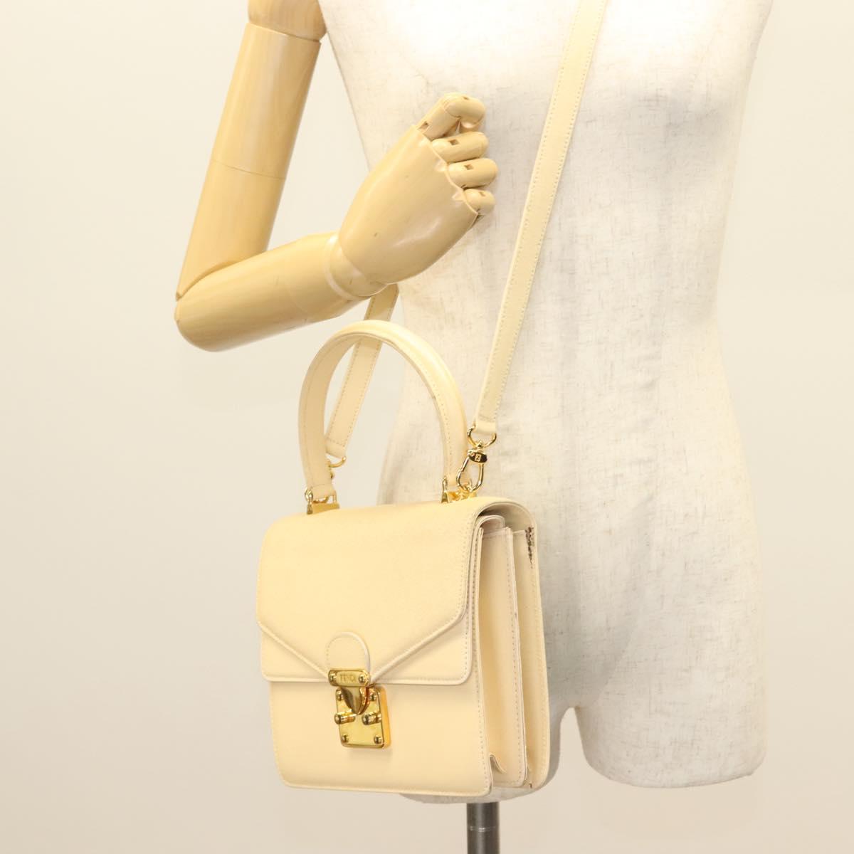 FENDI Zucca Canvas Hand Bag Canvas Leather 2way Beige Gold Auth bs27537