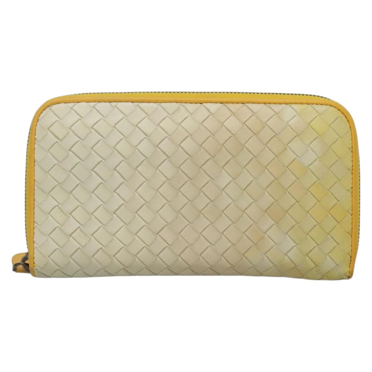 BOTTEGA VENETA INTRECCIATO Long Wallet Leather Yellow 114076 Auth bs27539