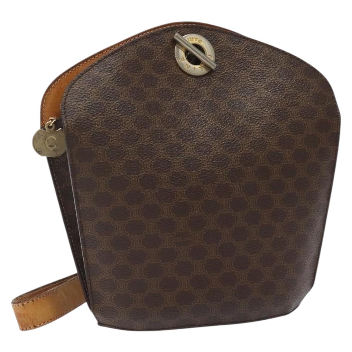 CELINE Macadam Canvas Shoulder Bag PVC Leather Brown Gold Auth bs27542