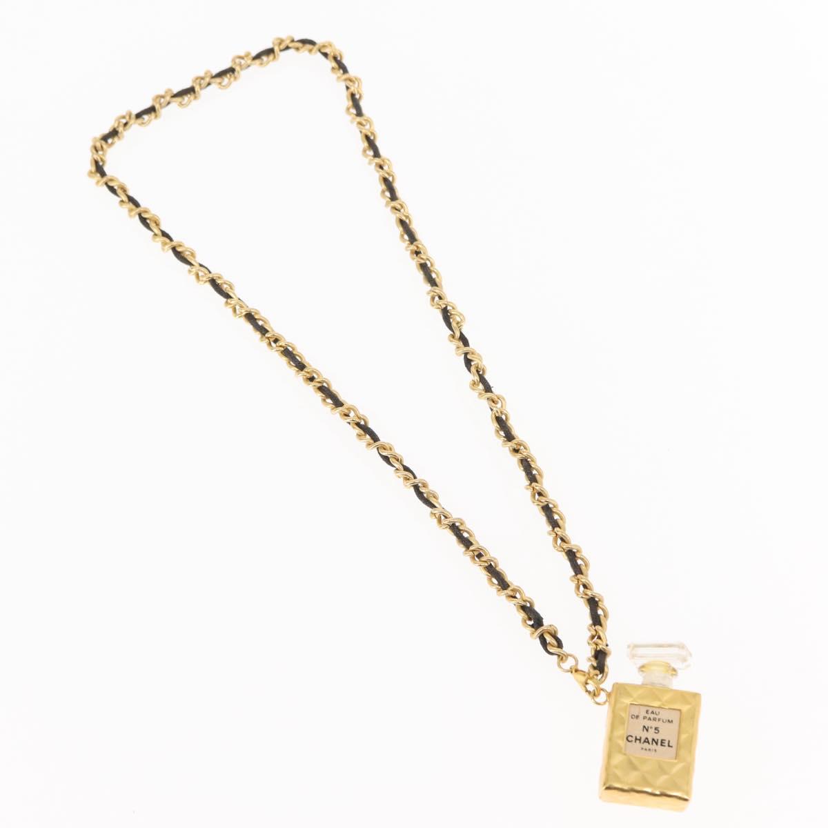 CHANEL Eau de Parfum Necklace metal Gold Black CC Auth bs27543