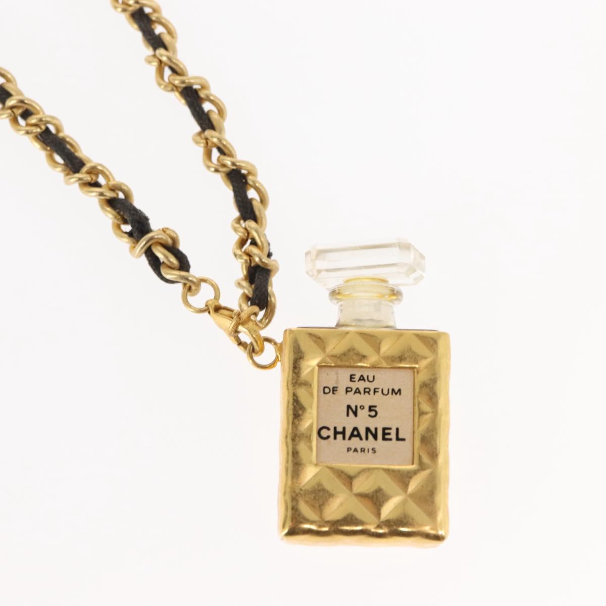 CHANEL Eau de Parfum Necklace metal Gold Black CC Auth bs27543