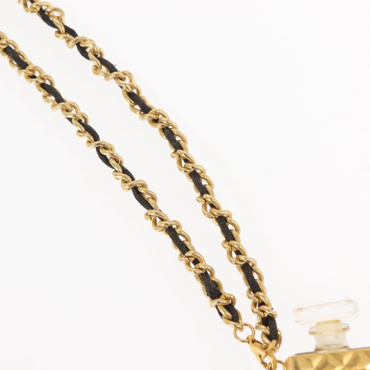 CHANEL Eau de Parfum Necklace metal Gold Black CC Auth bs27543