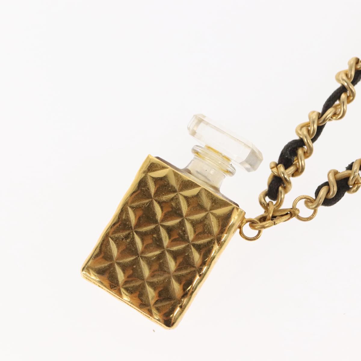 CHANEL Eau de Parfum Necklace metal Gold Black CC Auth bs27543