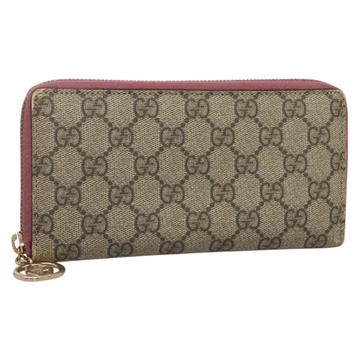 GUCCI GG Supreme Long Wallet PVC Beige Gold 307982 Auth bs27544
