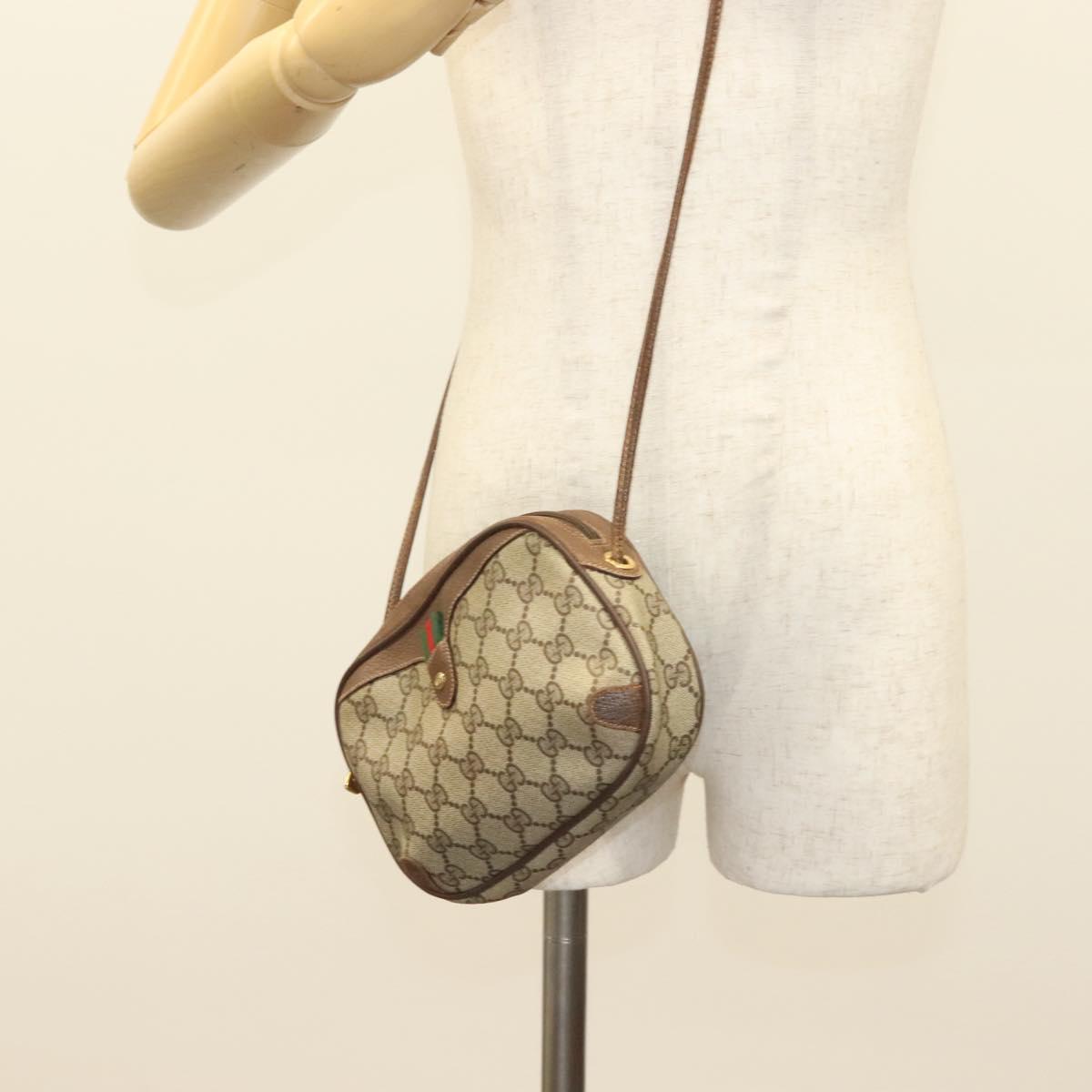 GUCCI GG Supreme Web Sherry Line Bag PVC Beige Gold 156 02 066 Auth bs27546