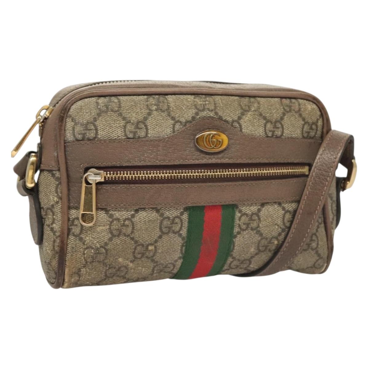 GUCCI GG Supreme Web Sherry Line Shoulder Bag PVC Beige Gold 517350 Auth bs27547