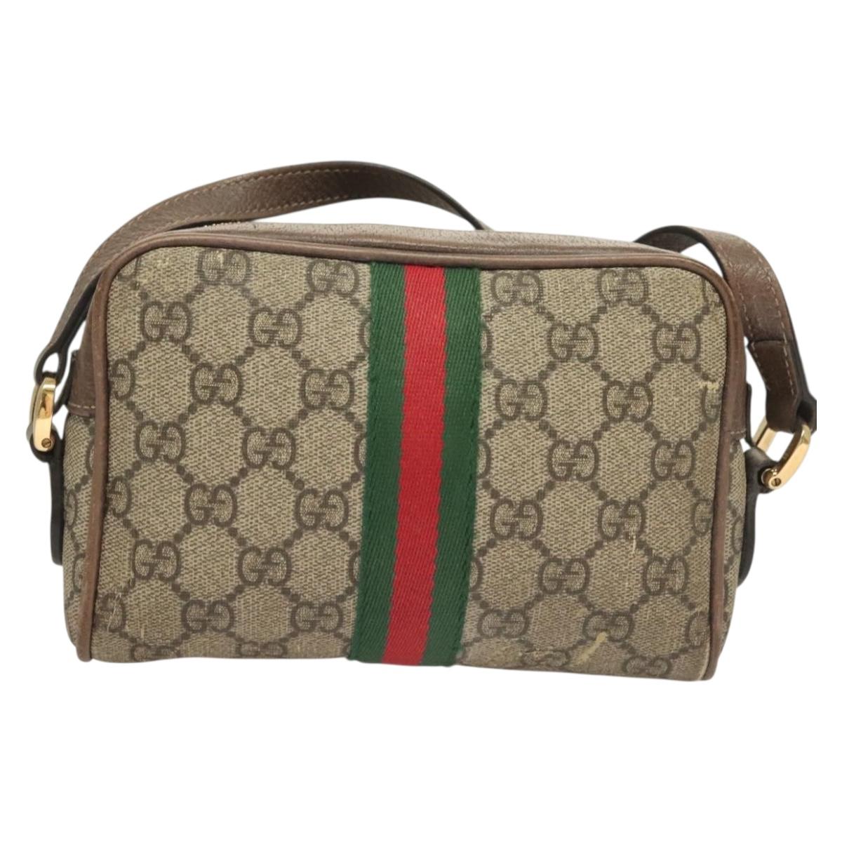 GUCCI GG Supreme Web Sherry Line Shoulder Bag PVC Beige Gold 517350 Auth bs27547