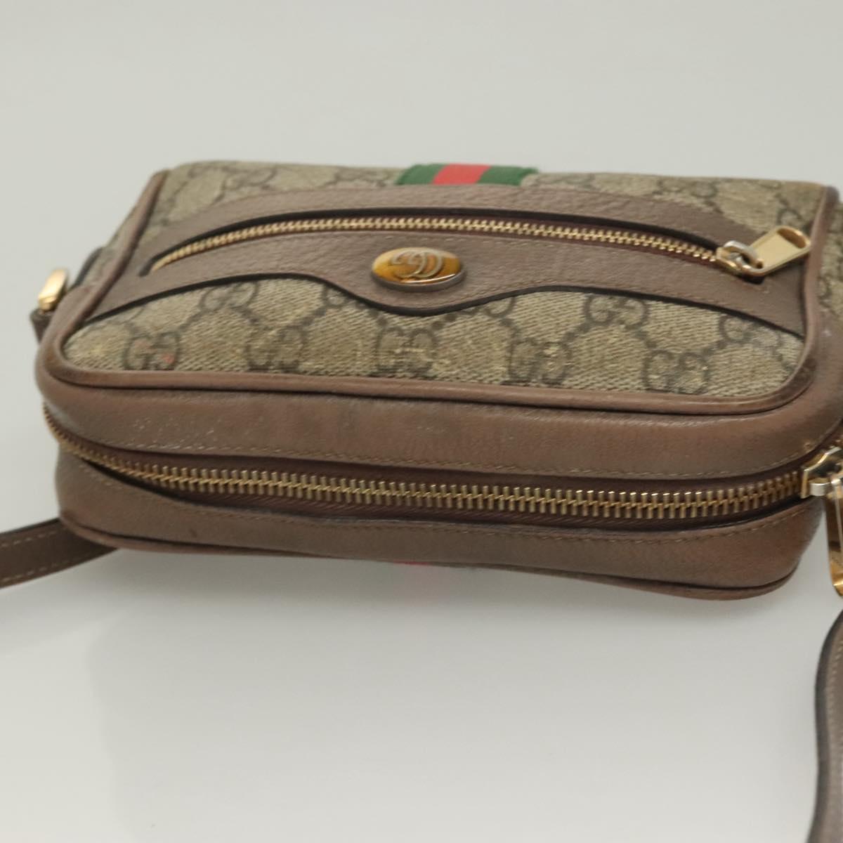 GUCCI GG Supreme Web Sherry Line Shoulder Bag PVC Beige Gold 517350 Auth bs27547