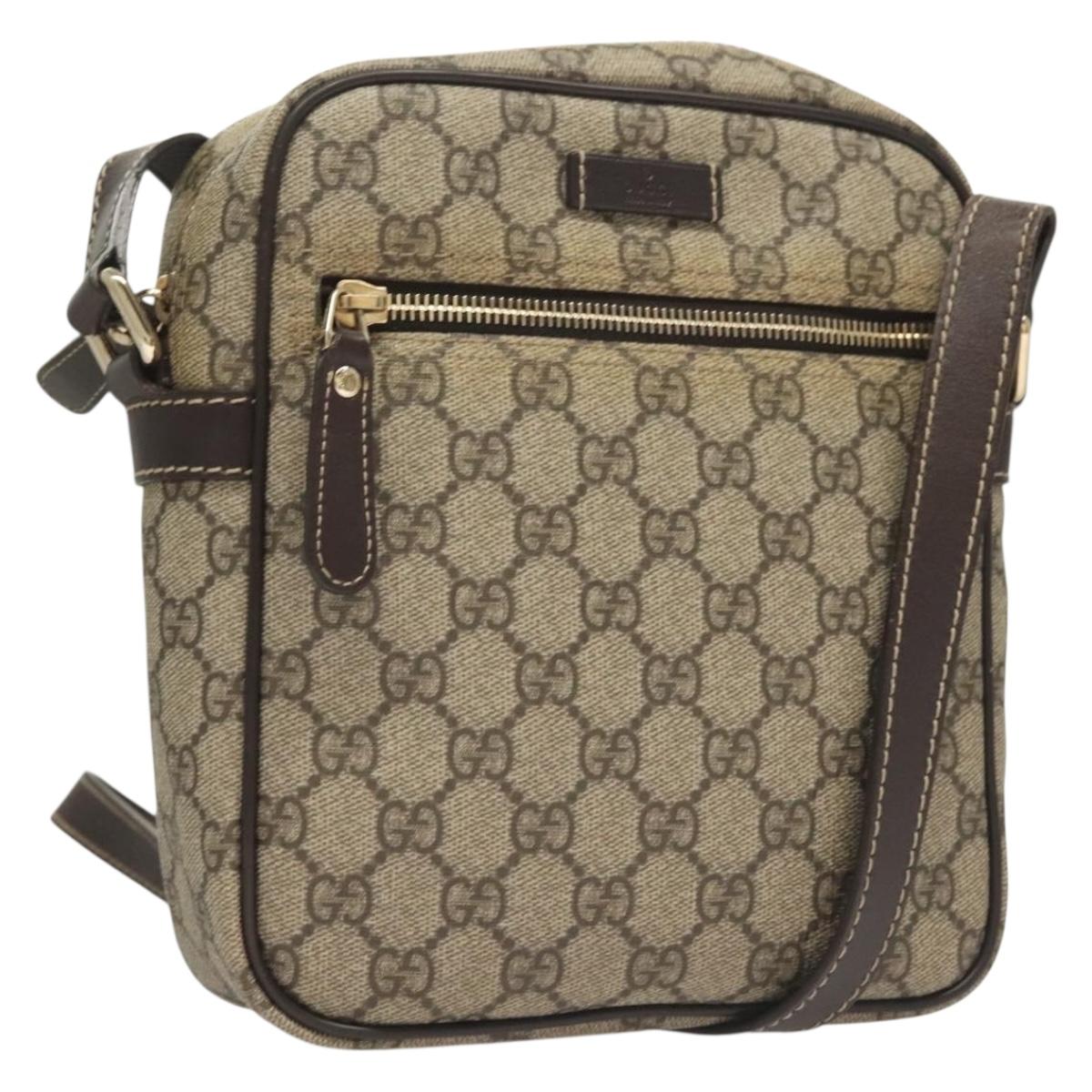 GUCCI GG Supreme Shoulder Bag PVC Beige Gold 233268 Auth bs27549