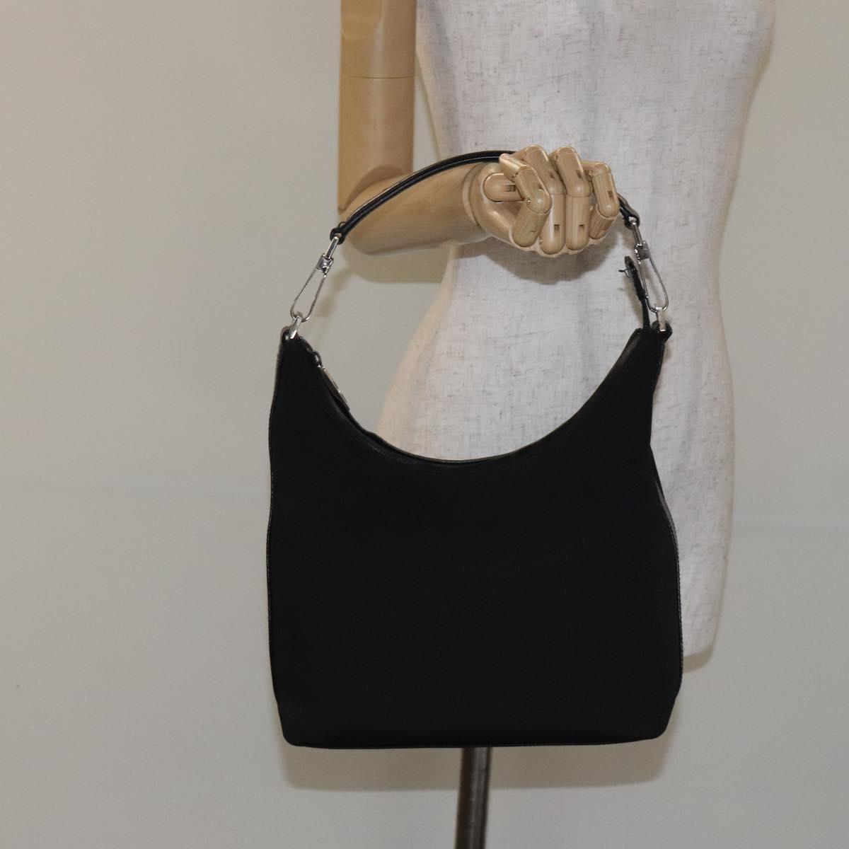 GUCCI Shoulder Bag Nylon Leather Black Silver 000 2113 0602 Auth bs27556