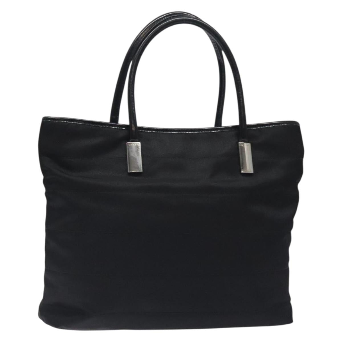 GUCCI Tote Bag Nylon Leather Black Silver 002 123 0457 Auth bs27557