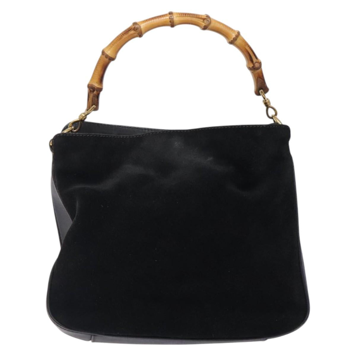GUCCI Bamboo Hand Bag Suede Black Gold 001 1638 Auth bs27560