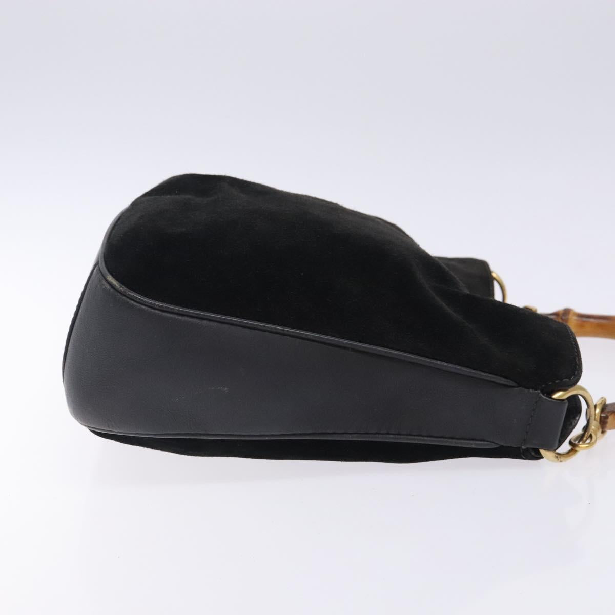 GUCCI Bamboo Hand Bag Suede Black Gold 001 1638 Auth bs27560