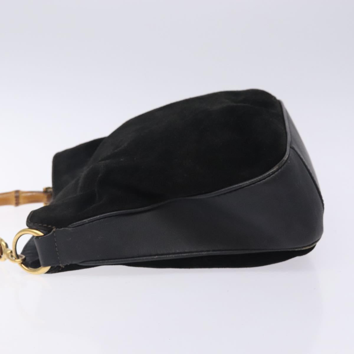 GUCCI Bamboo Hand Bag Suede Black Gold 001 1638 Auth bs27560