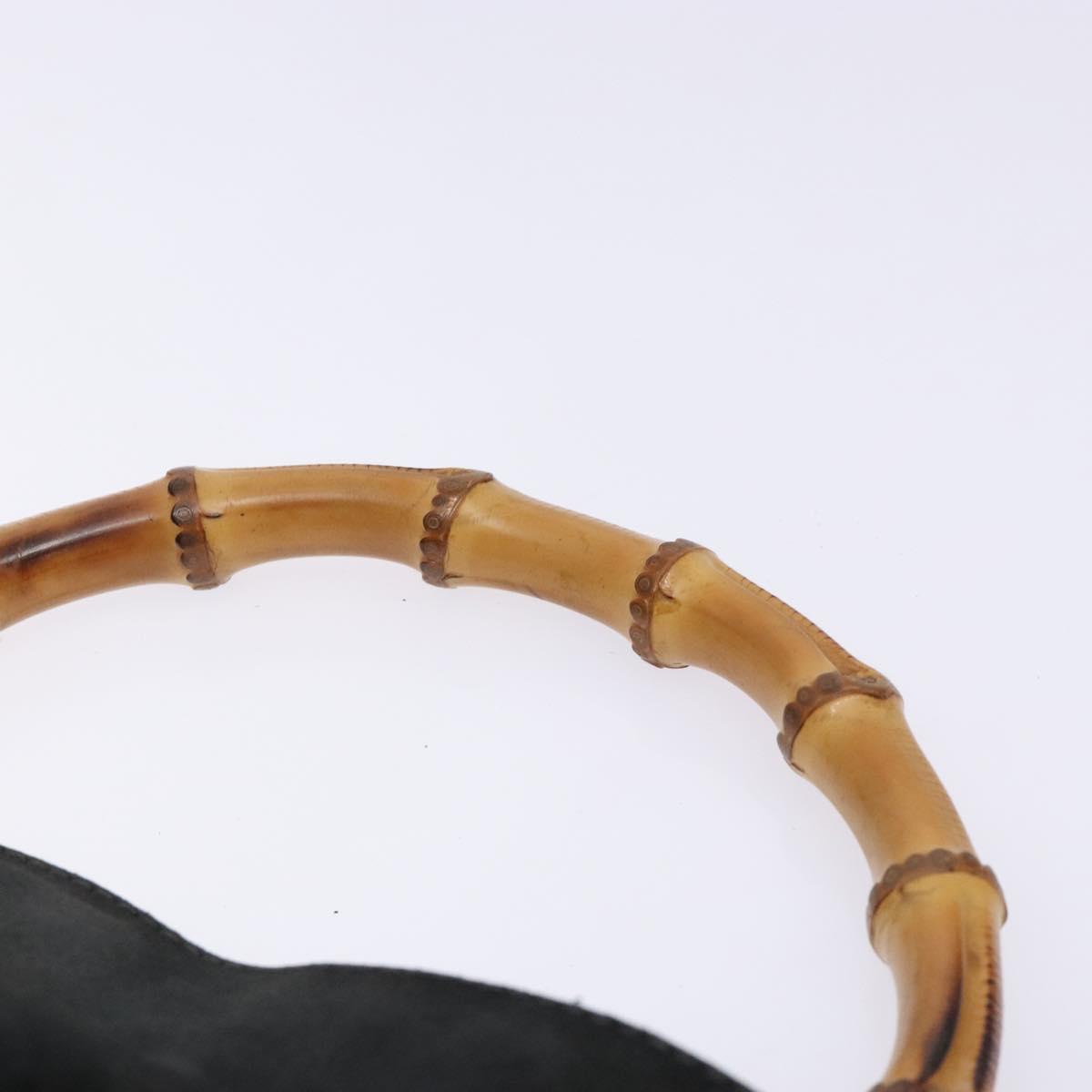 GUCCI Bamboo Hand Bag Suede Black Gold 001 1638 Auth bs27560