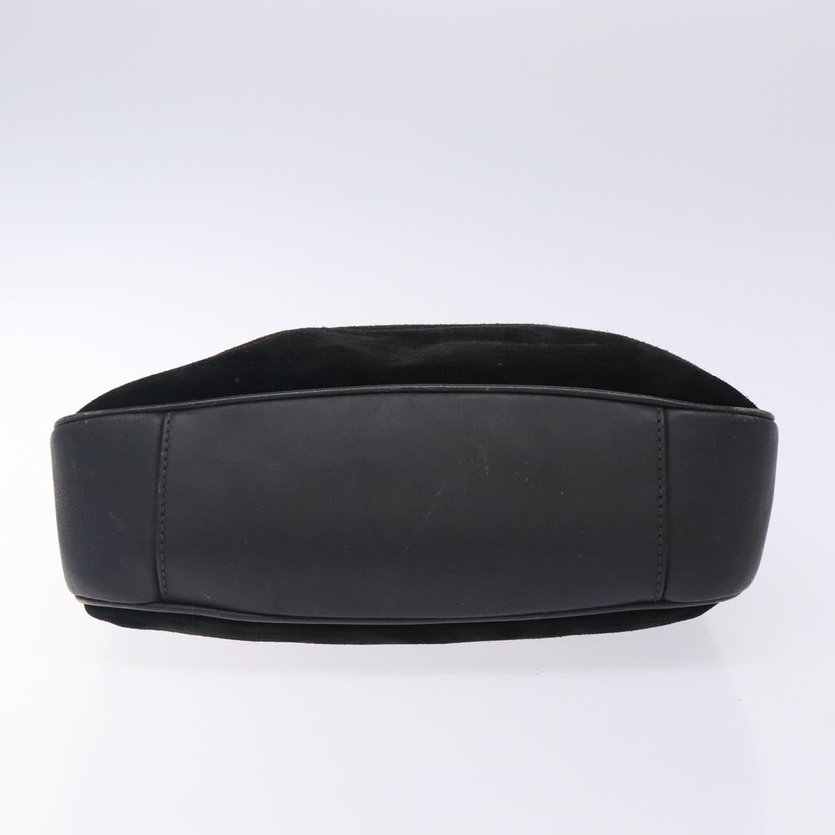 GUCCI Bamboo Hand Bag Suede Black Gold 001 1638 Auth bs27560