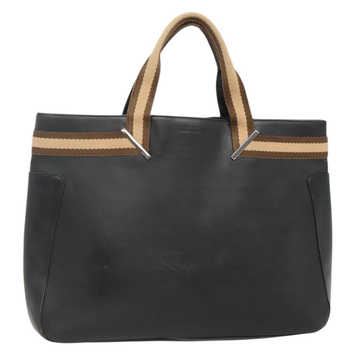 GUCCI Sherry Line Tote Bag Leather Black Silver 002 1134 Auth bs27562