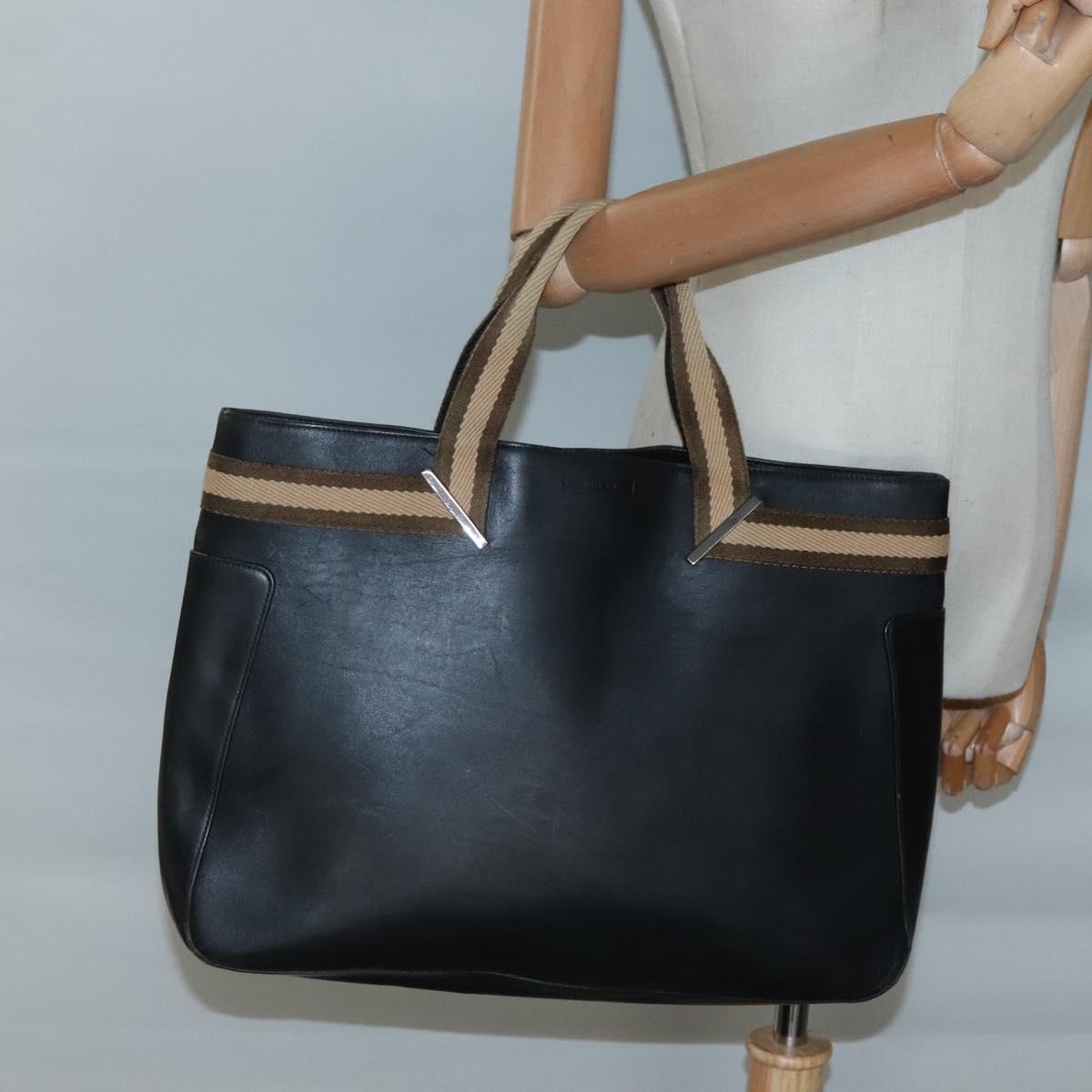 GUCCI Sherry Line Tote Bag Leather Black Silver 002 1134 Auth bs27562