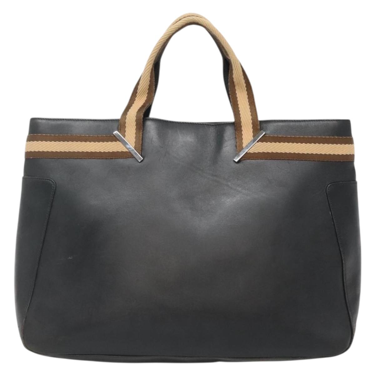 GUCCI Sherry Line Tote Bag Leather Black Silver 002 1134 Auth bs27562