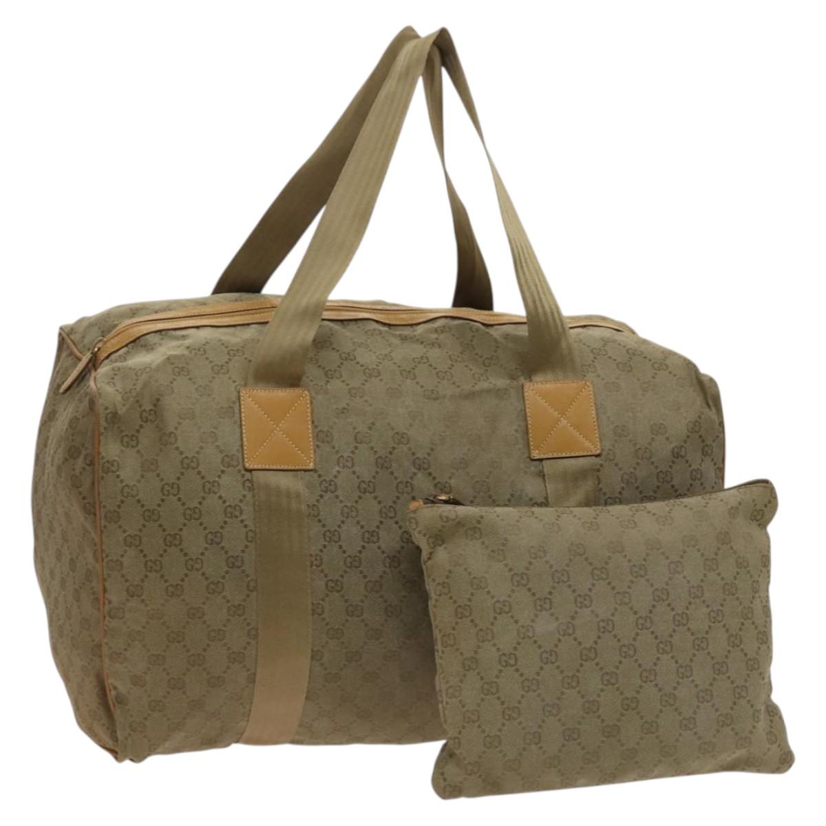 GUCCI GG Canvas Boston Bag Beige Silver Auth bs27566