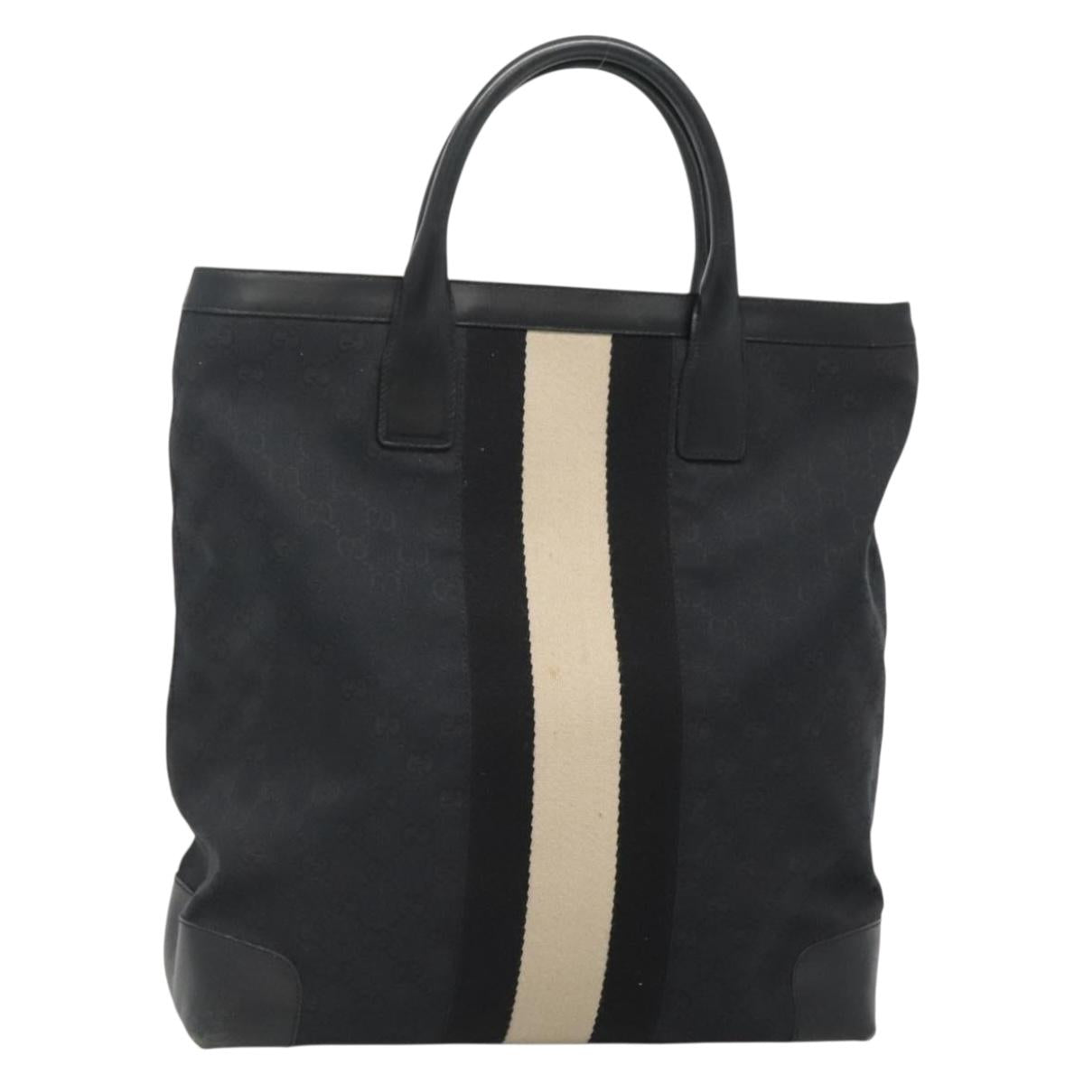 GUCCI GG Canvas Sherry Line Tote Bag Black Silver 002 1093 Auth bs27572