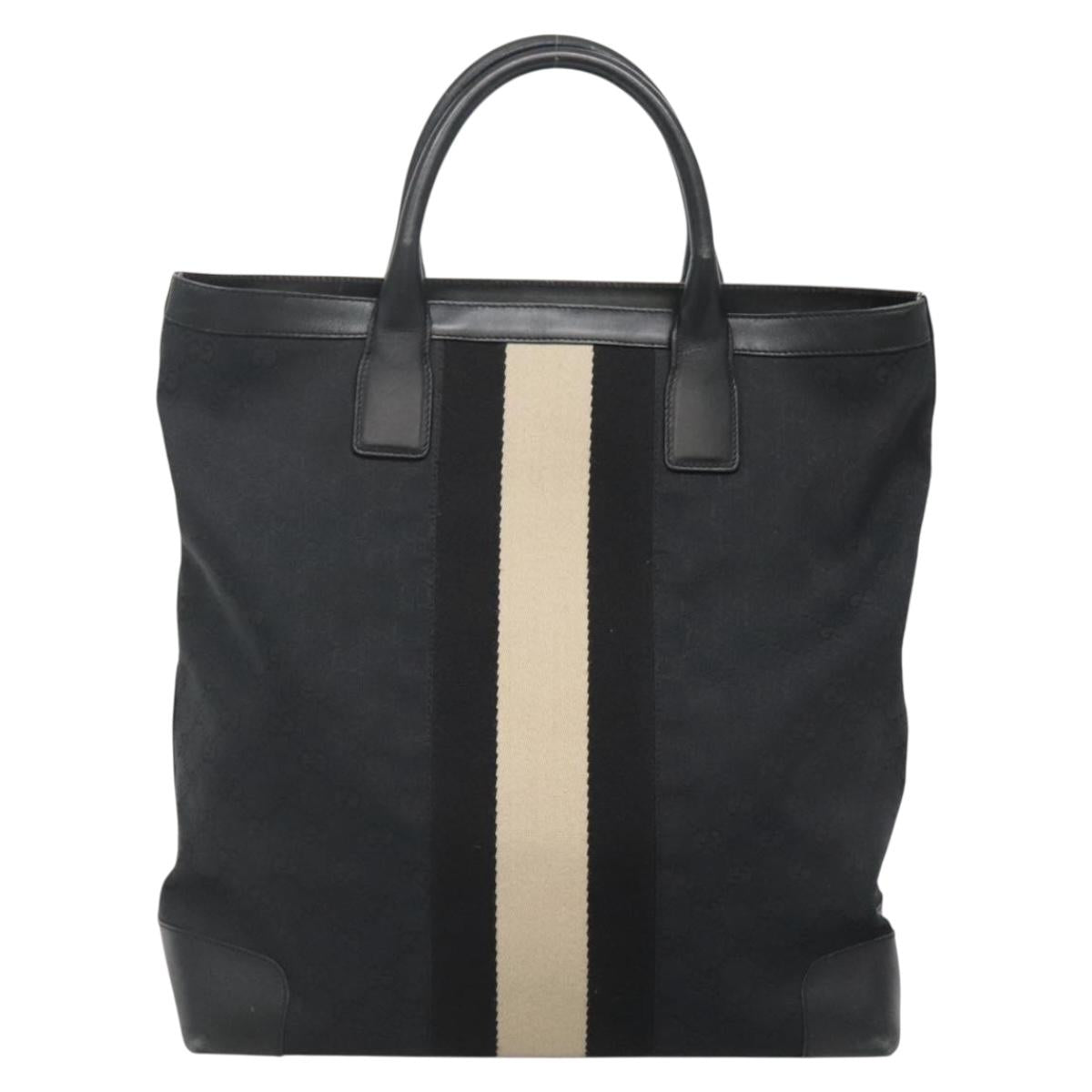 GUCCI GG Canvas Sherry Line Tote Bag Black Silver 002 1093 Auth bs27572