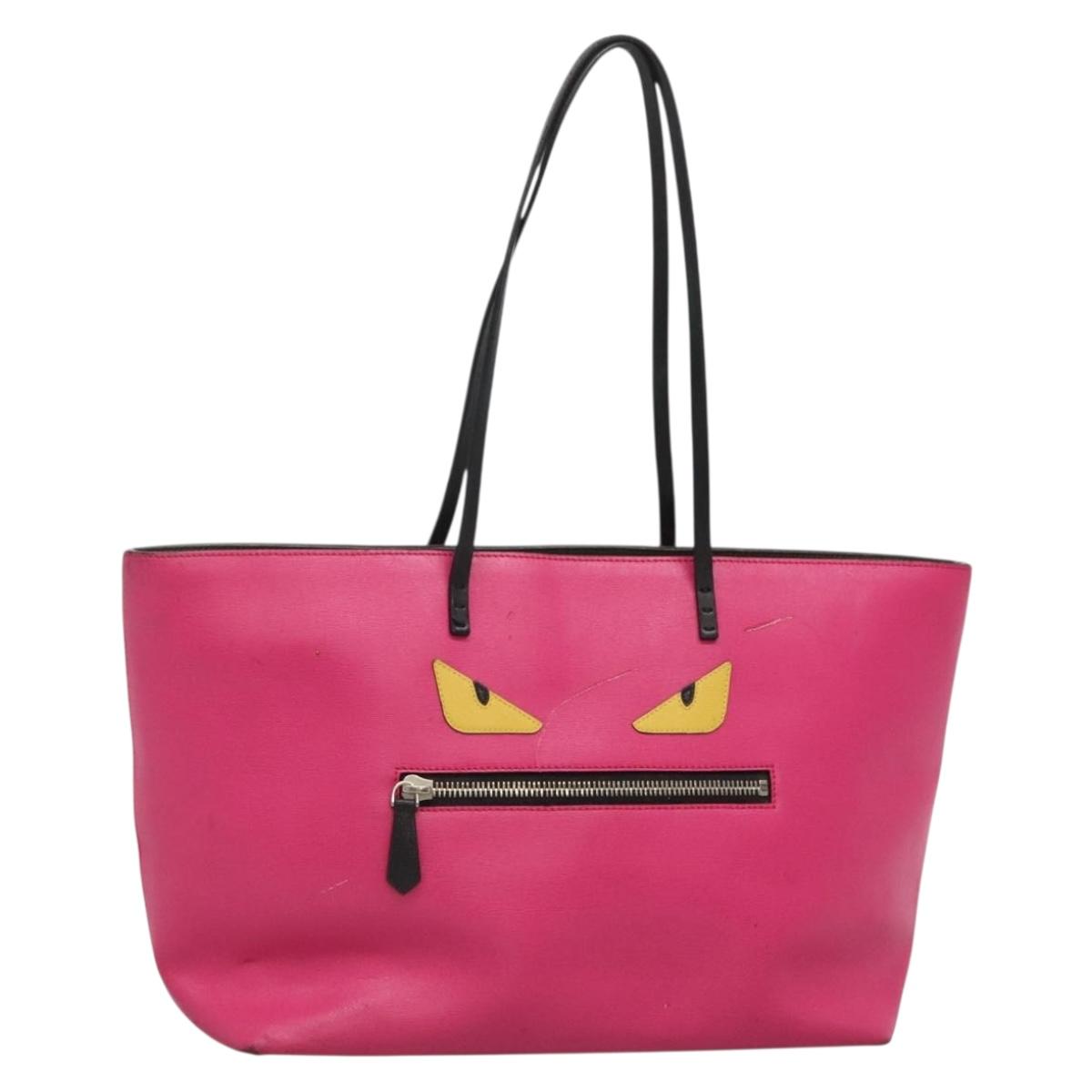 FENDI Monster Tote Bag Leather Pink Silver Auth bs27589