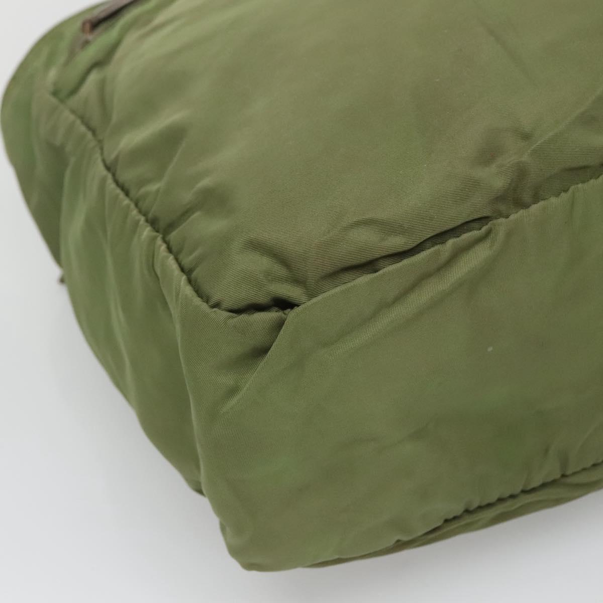 PRADA Shoulder Bag Nylon Khaki Silver Auth bs27601