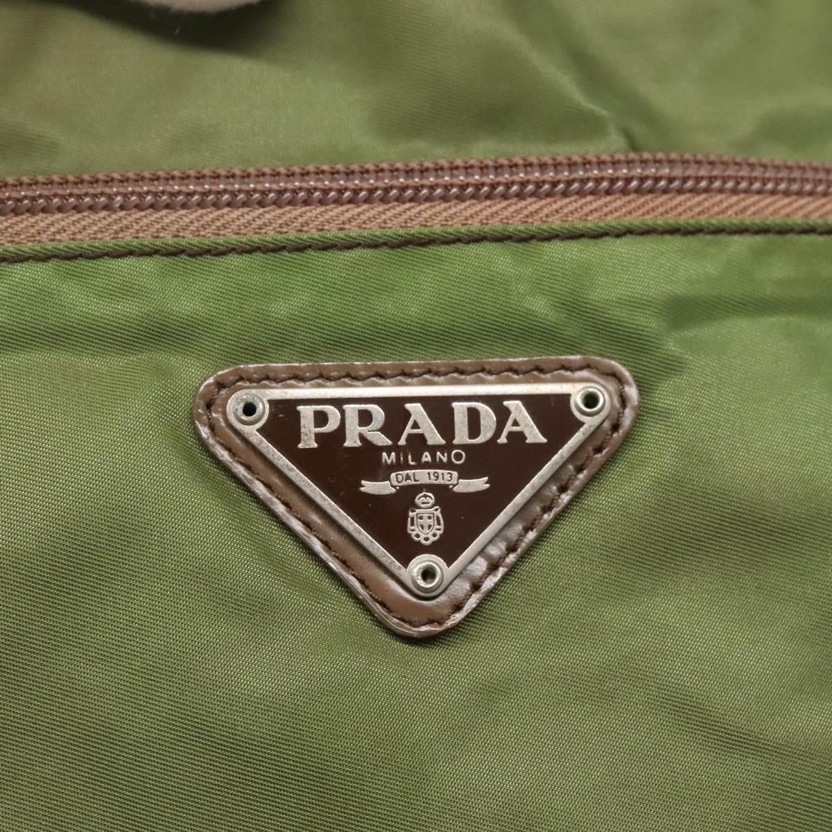 PRADA Shoulder Bag Nylon Khaki Silver Auth bs27601