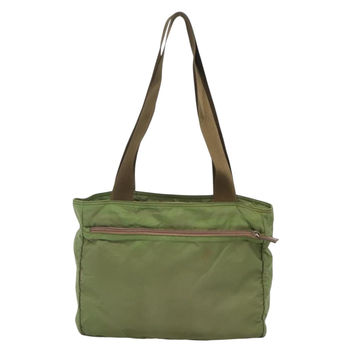 PRADA Shoulder Bag Nylon Khaki Silver Auth bs27601