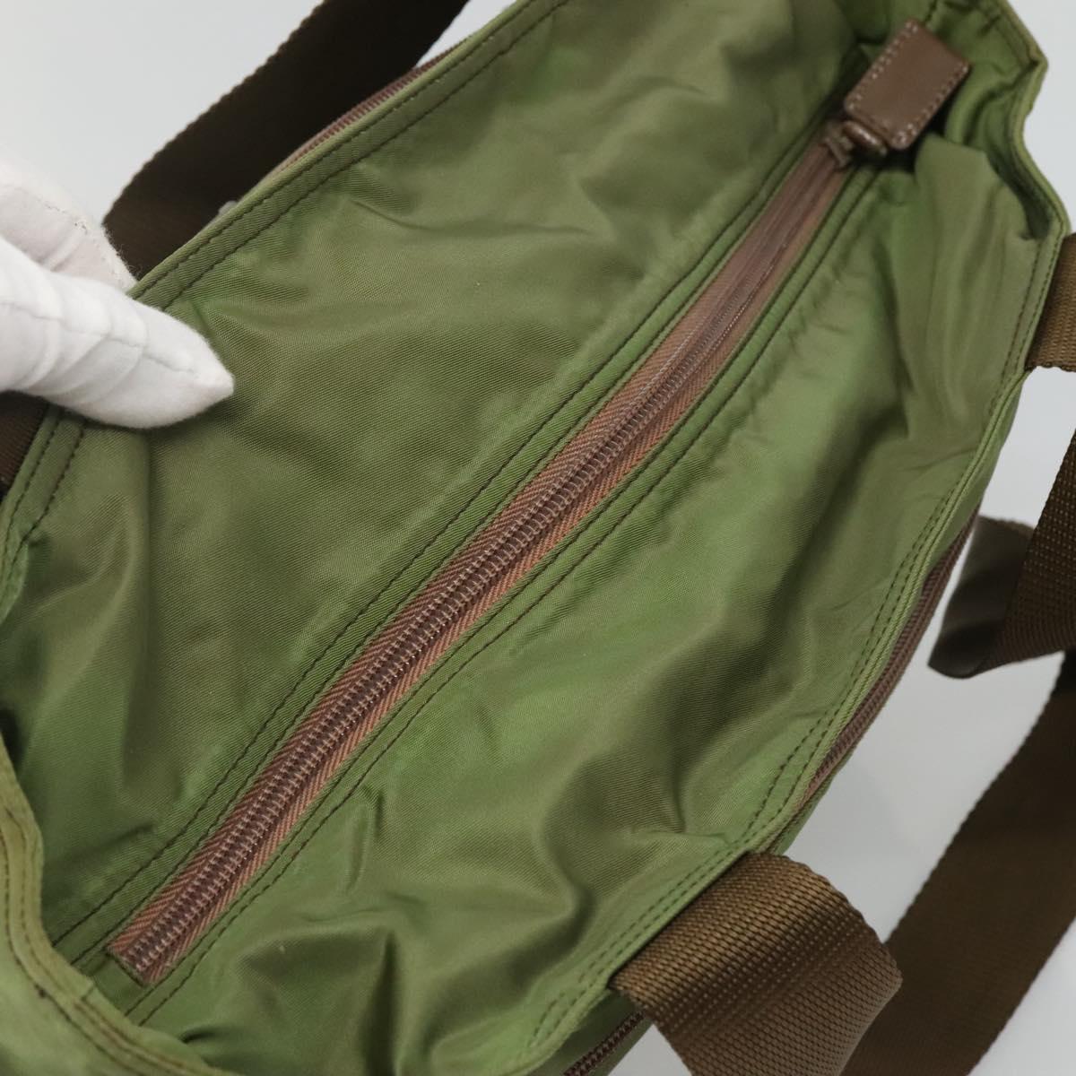 PRADA Shoulder Bag Nylon Khaki Silver Auth bs27601