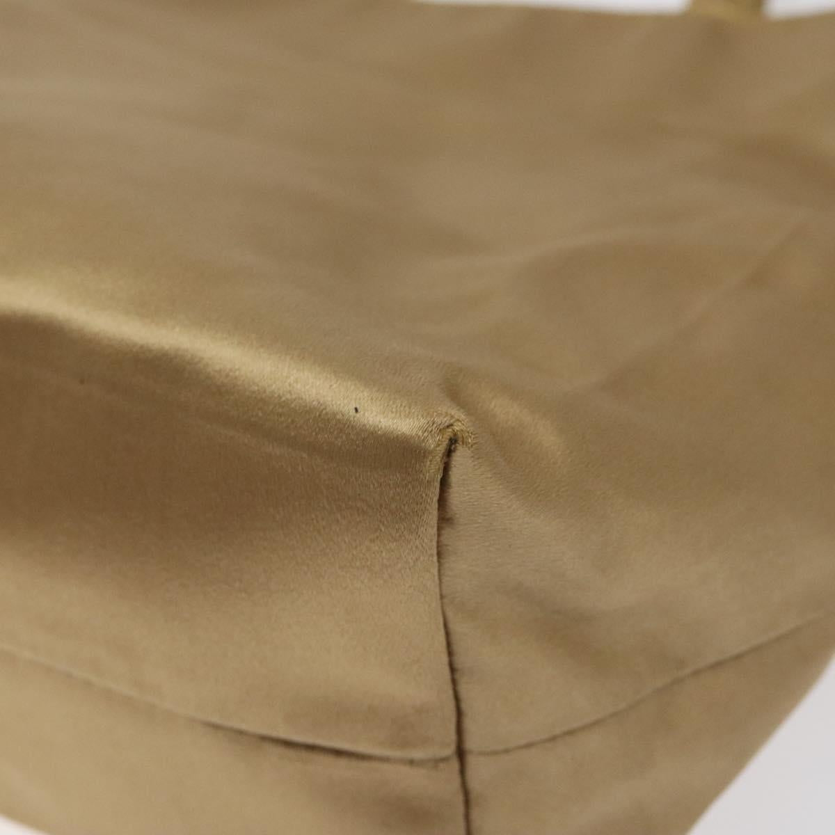 PRADA Hand Bag Satin Beige Gold Auth bs27603